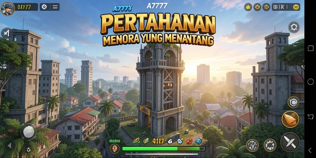 Tampilan permainan Tower Defense yang seru dan menegangkan di A7777.