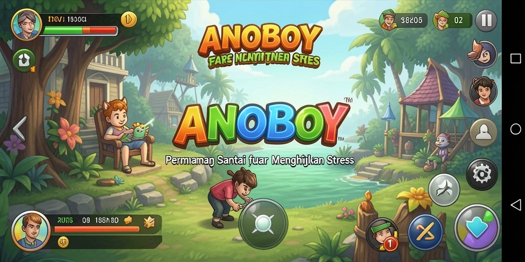 Tampilan gameplay ANOBOY yang ceria dan menyenangkan.