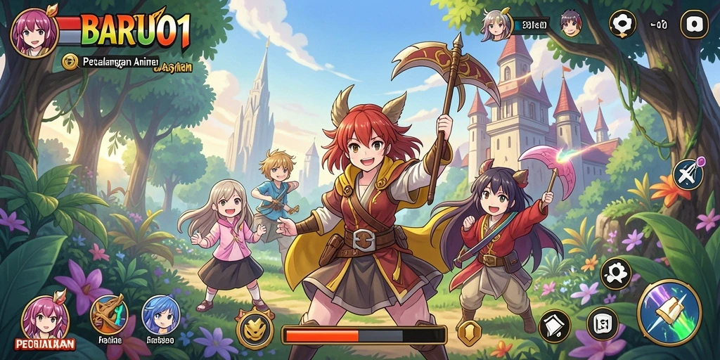 Screenshot utama BARU01 menampilkan aksi seru dalam dunia anime.