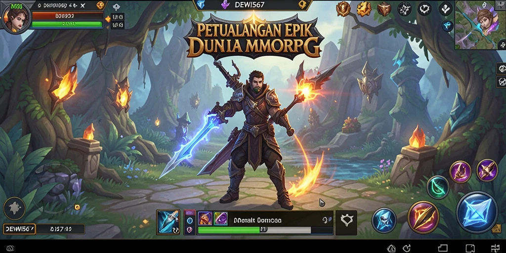 Screenshot utama DEWI567 menampilkan pertarungan epik dan pemandangan menakjubkan.