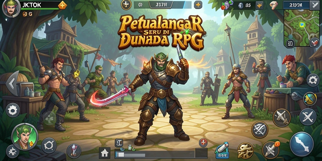 Tampilan dinamis gameplay RPG JKTOK saat pemain melawan monster.