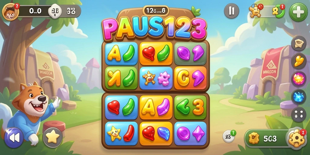 Tangkapan layar menunjukkan gameplay seru di PAUS123 dengan warna-warna cerah.