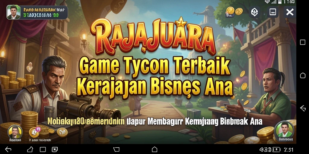 Tampilan permainan RAJAJUARA yang menampilkan pembangunan bisnis yang seru.