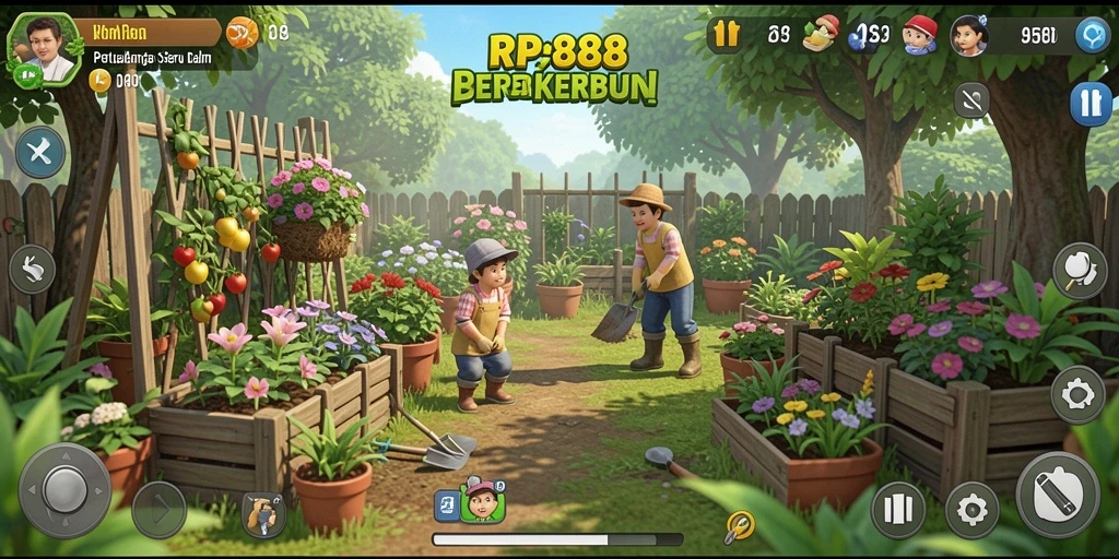 Gameplay RP888 yang seru saat berkebun.