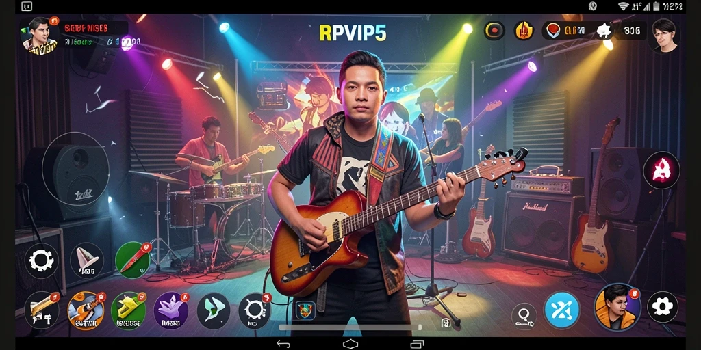 Tangkapan layar gameplay RPVIP5 menampilkan interaksi pemain dengan musik yang dinamis.