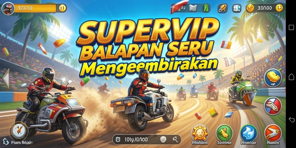 Tampilan gameplay mendebarkan di SUPERVIP dengan mobil balap yang beraksi.