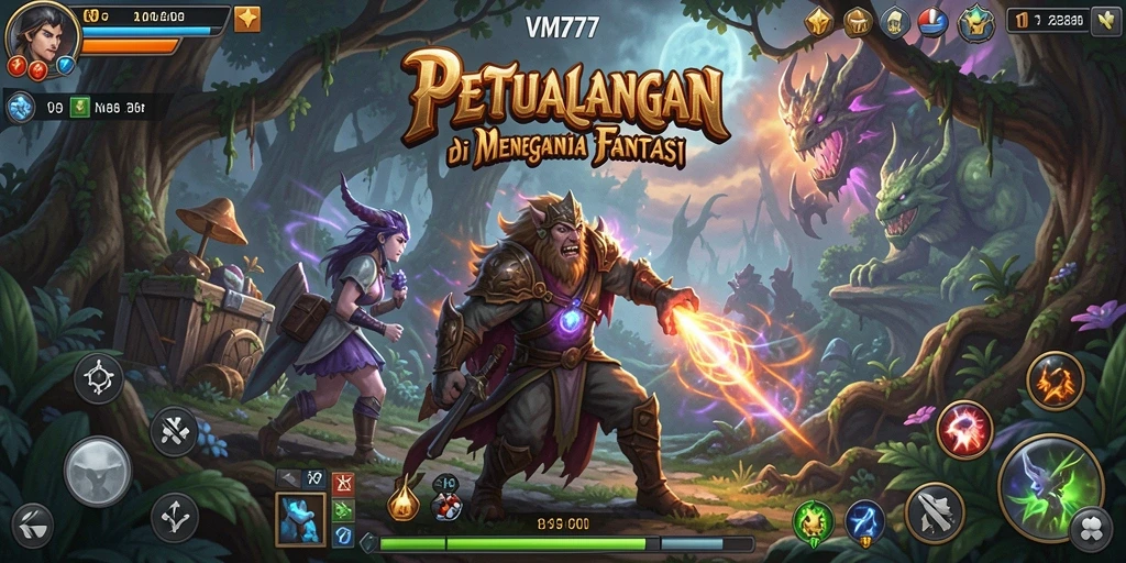 Screenshot menampilkan aksi pertarungan seru dalam dunia RPG VM777.